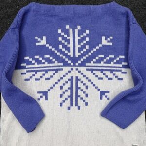 Tommy Hilfiger Angora Fur Boat Neck Sweater Snowflake Winter Women Size L Blue